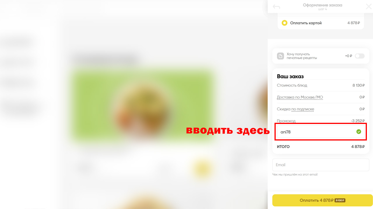 Страница оформления заказа Elementaree — поле ввода промокода