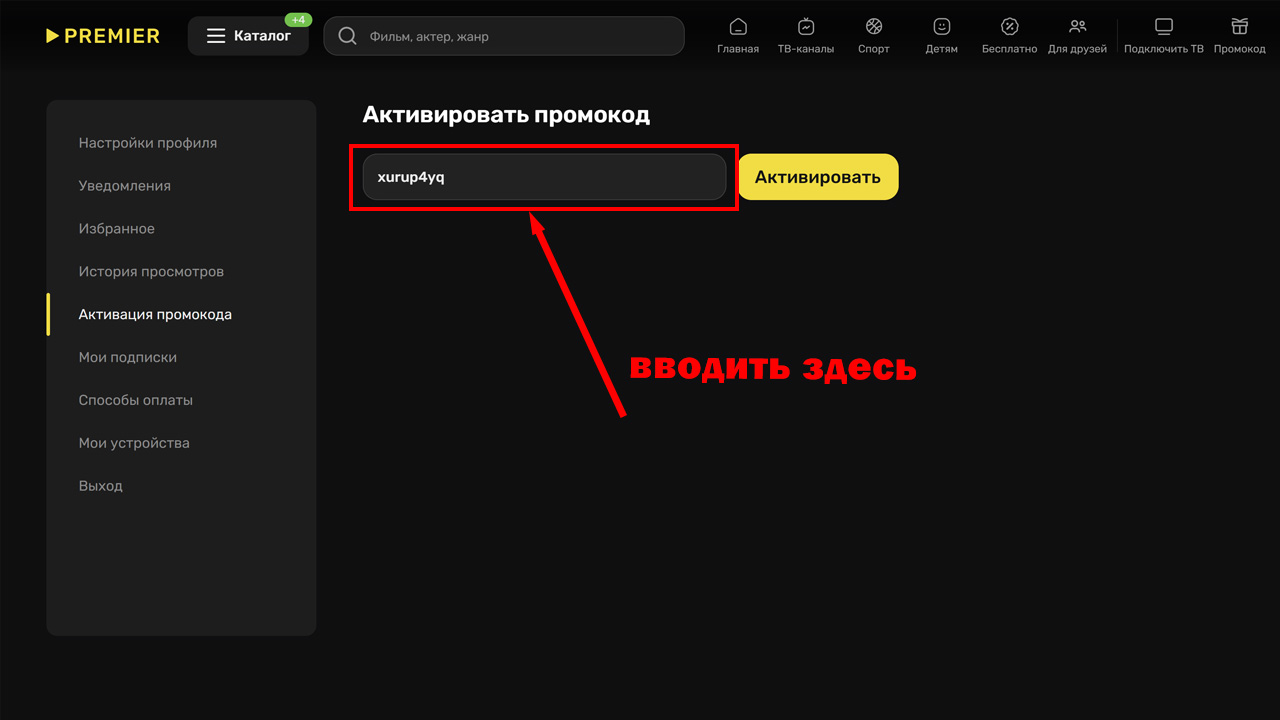 Страница оформления заказа PREMIER — поле ввода промокода